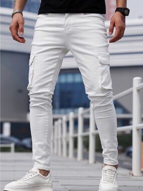 White Distressed Cargo Joggers Techwear Ripped Streetwear Pants NWOT